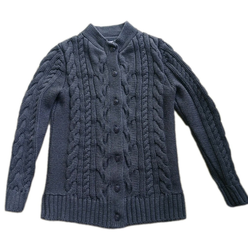 Vintage LL Bean Double L Charcoal Cable Knit Cardigan